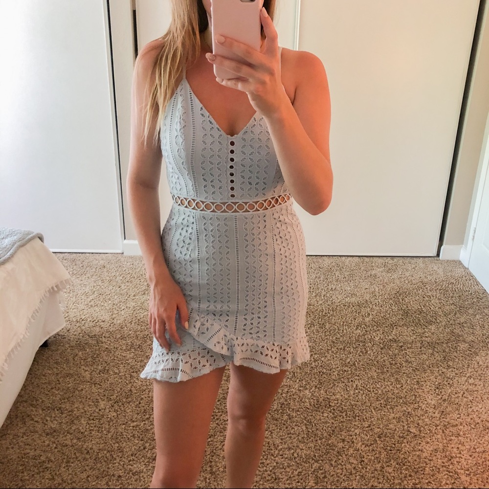 Boutique Eyelet Lace Light Blue Dress